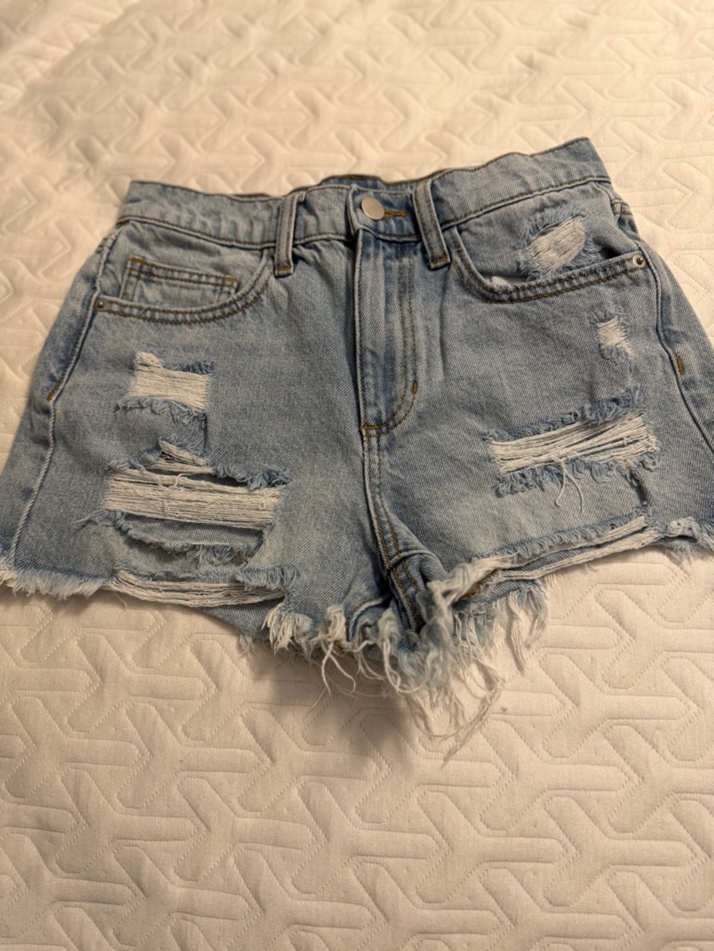 Altar'd State Light Blue Distressed Denim Cutoff Shorts waist 13.5 across